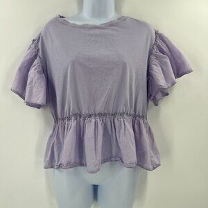 Anthropologie Peplum Top S‎ Small Lavender Ruffle Sleeve Cotton Blouse